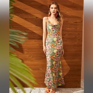 Floral print draped dress